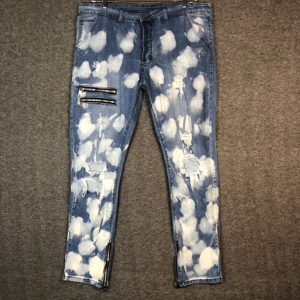 Hengao DANT BULUN Men 40X34 Ripped Distressed Paint Slim Straight Zippers New